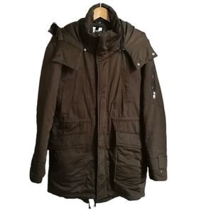 𝅺SOIA & KYO Winter Brown Real Fur Hooded Warm Zipper Front Coat Size Medium
